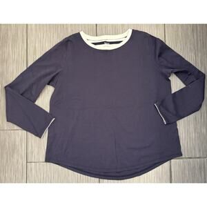 Jijamas Women’s Navy Blue Long Sleeve Pima Cotton Pajama Top Size Large